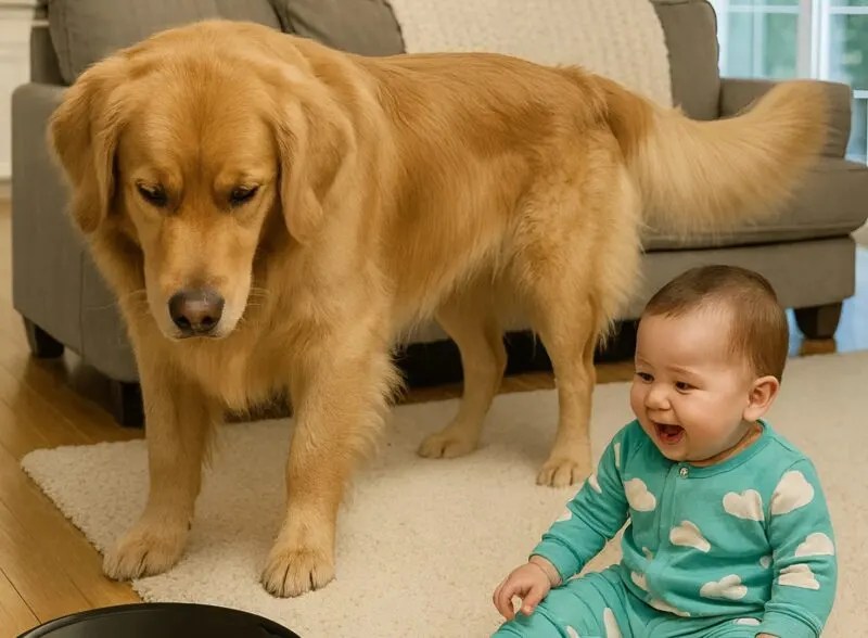 "Your dog is attacking our son, and I’m throwing him out of this house right now!" To convince my husband otherwise, we locked our 8-month-old baby and the dog in the same room and began watching them through the camera