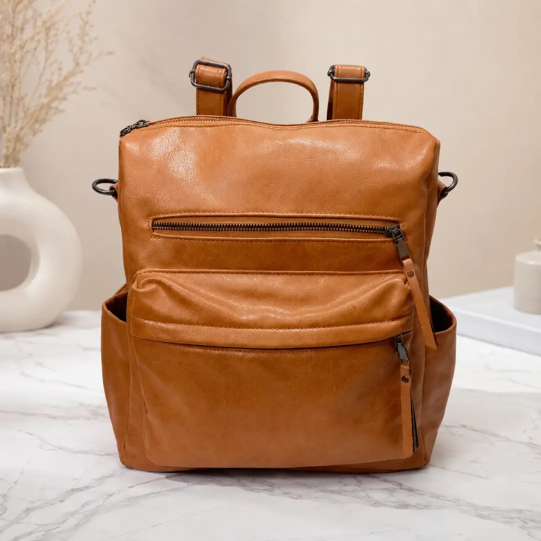 Preloved Brown Leather Backpack for Students