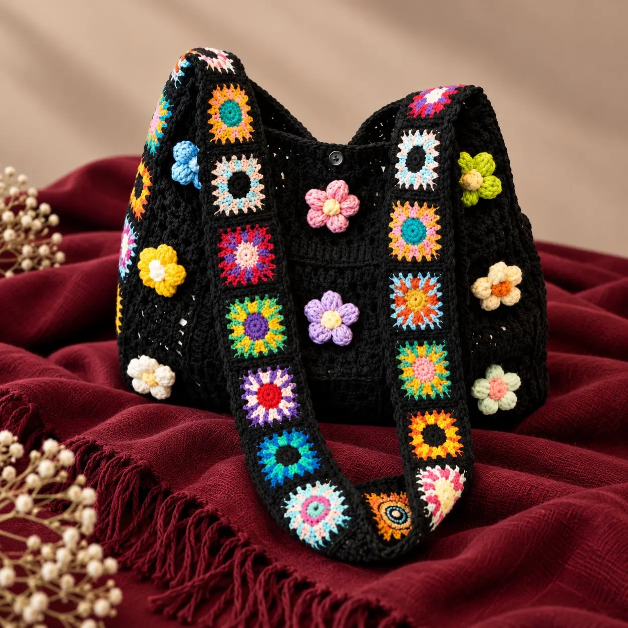 Colorful Crochet Granny Square Bag