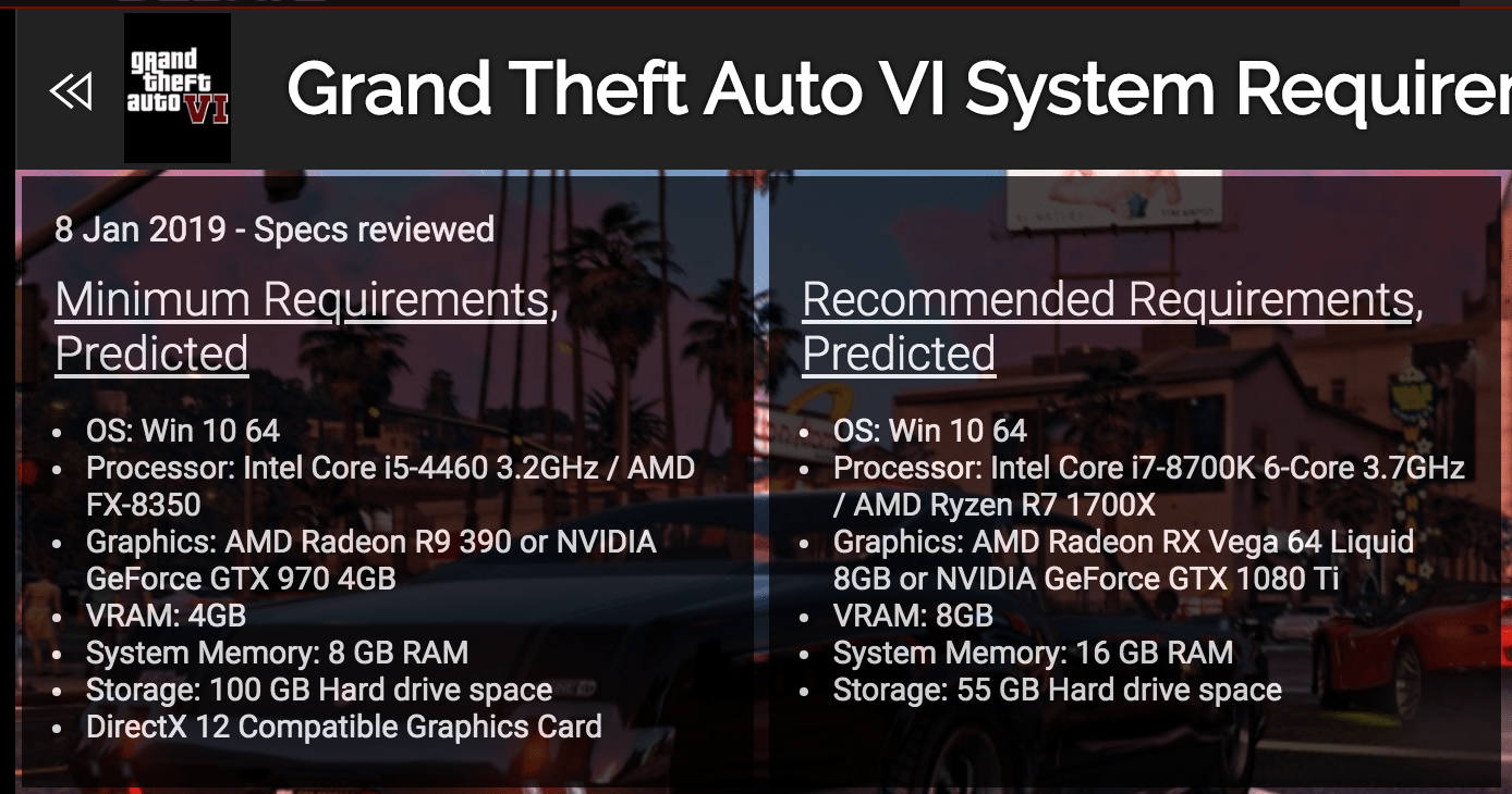 Gta 5 Pc System GTA 6 System Requirement 