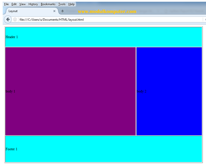 Pengerjaan Dan Kode Html . Contoh Kode Html Untuk Membuat Tabel Dan Layout Web Modul Komputer