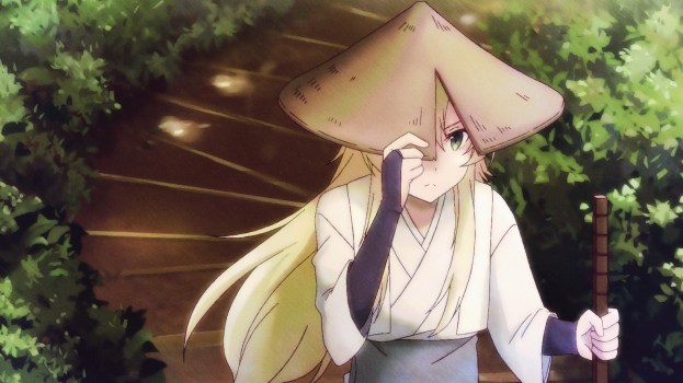 Takunomi anime girl walking down a path dressed as a Japanese samurai