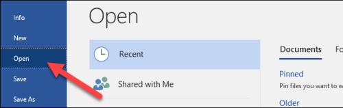 اختيار أمر Open 