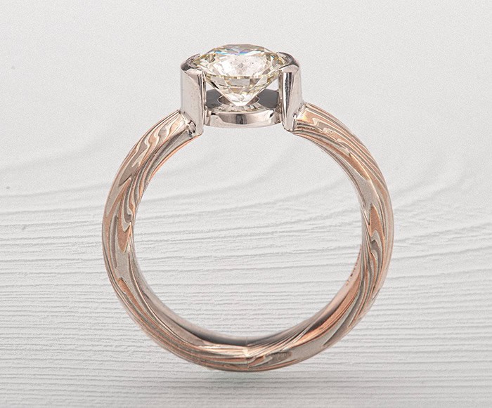 H-CE000-5-OhBz-FrontView-LBG Mokume Diamond Ring