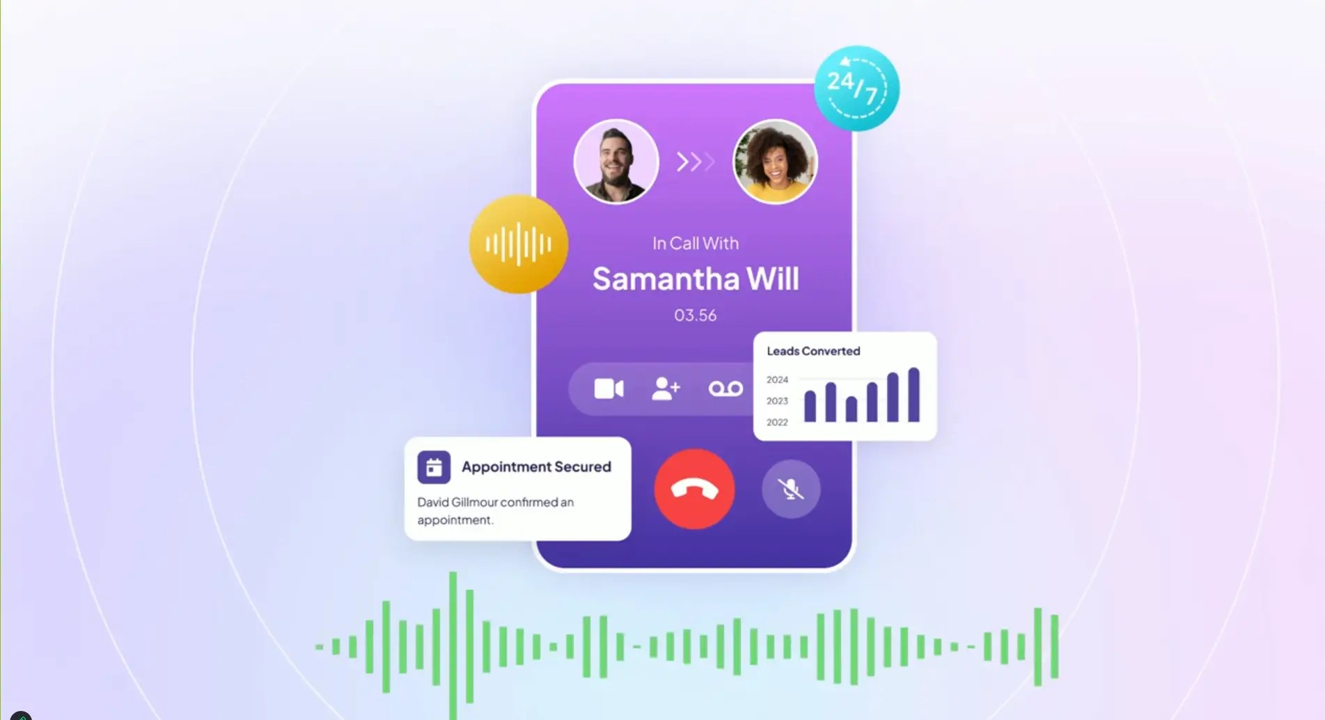 Image of an example phone call with an AI agent booking a customer