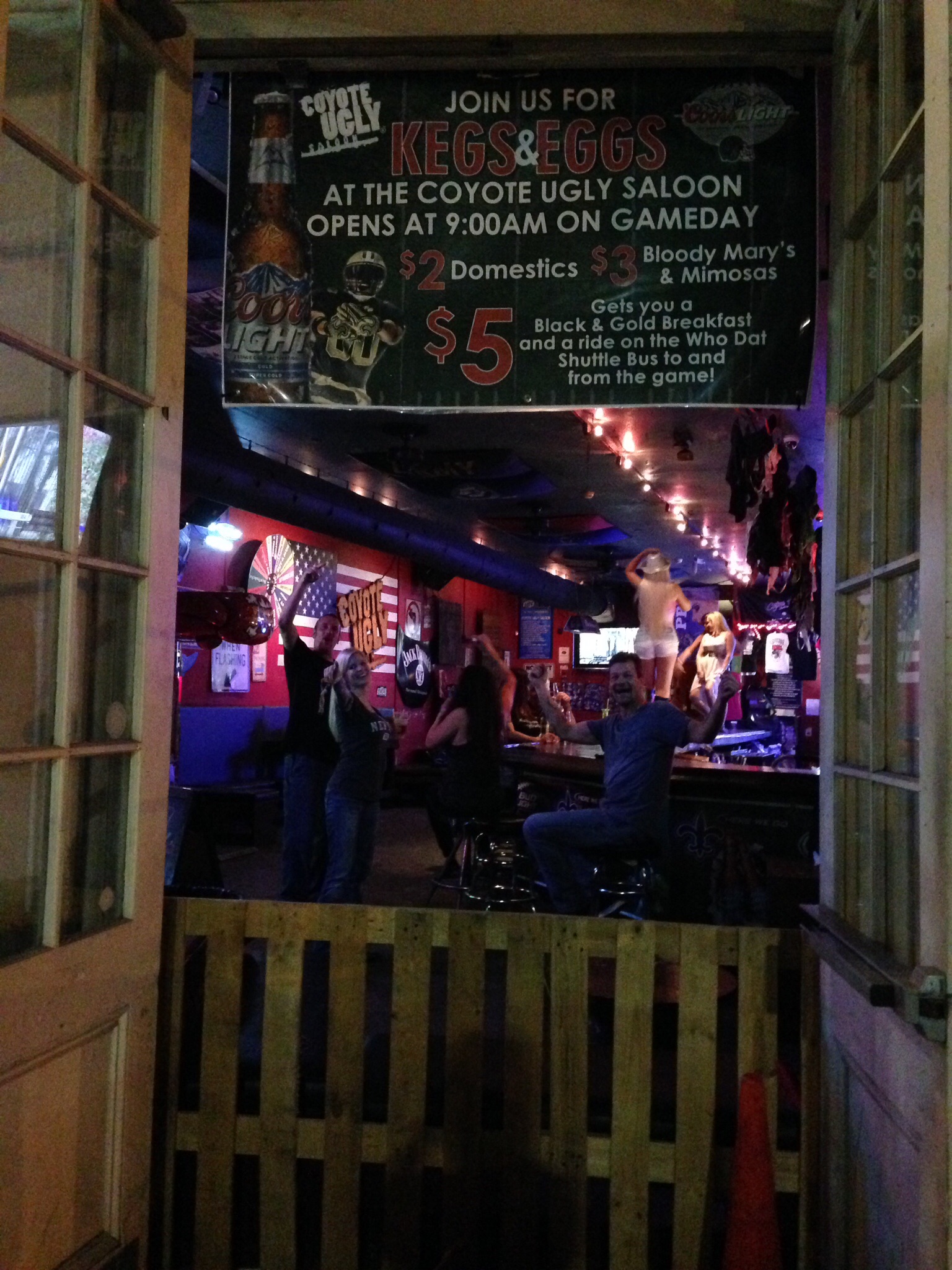 Irrestible invite to join a happy late parade on the bar Coyote Ugly