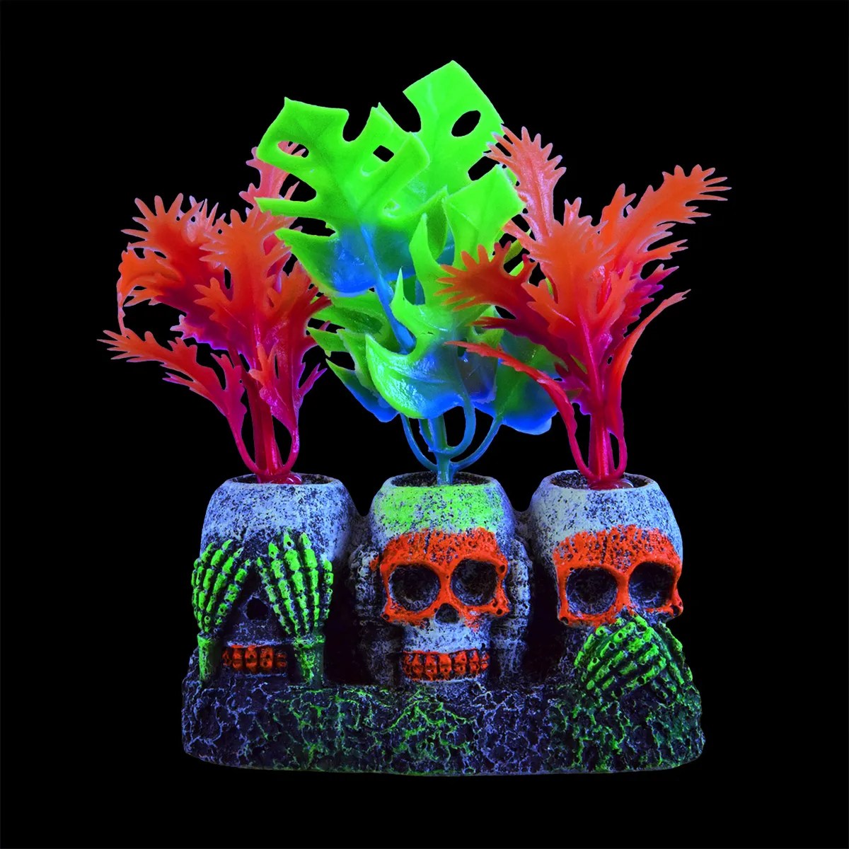 Decoración Acuario Glowing Plant in Skull en un acuario