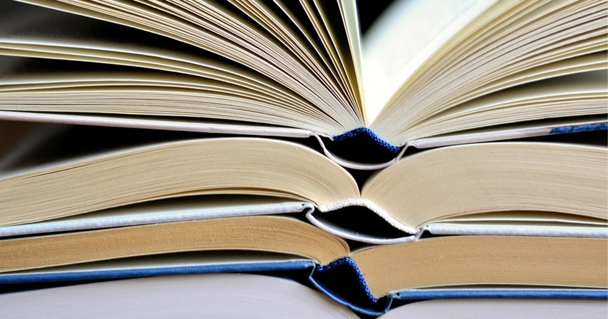 Stack of open books