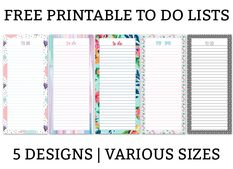 printable to do lists 5 different designs in various sizes