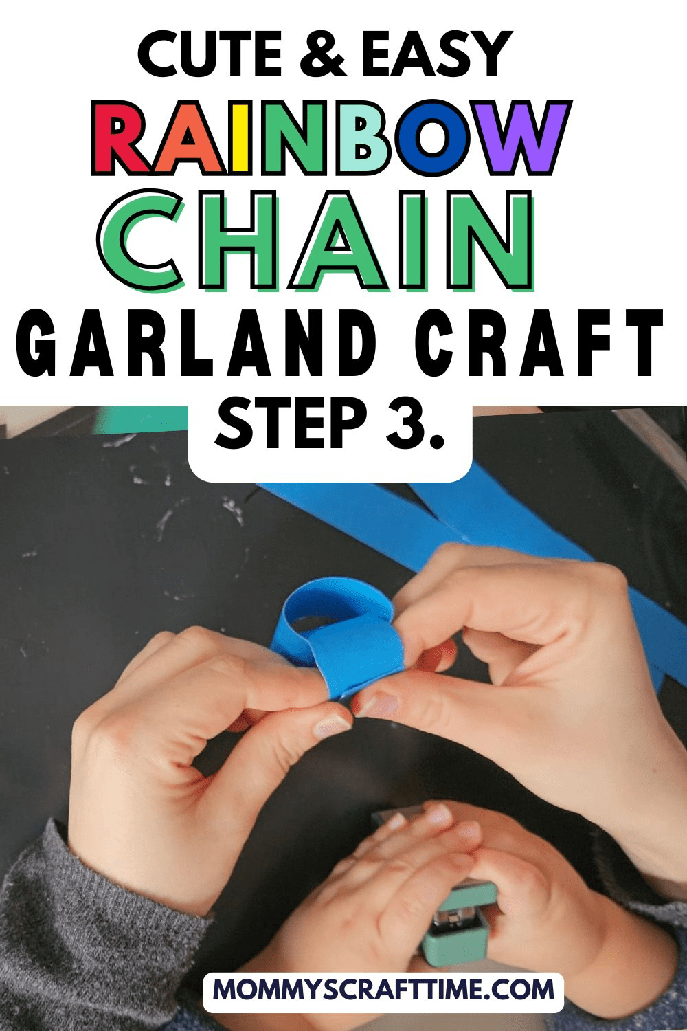 paper chain fine motor activity with stapler, stapling the chain parts