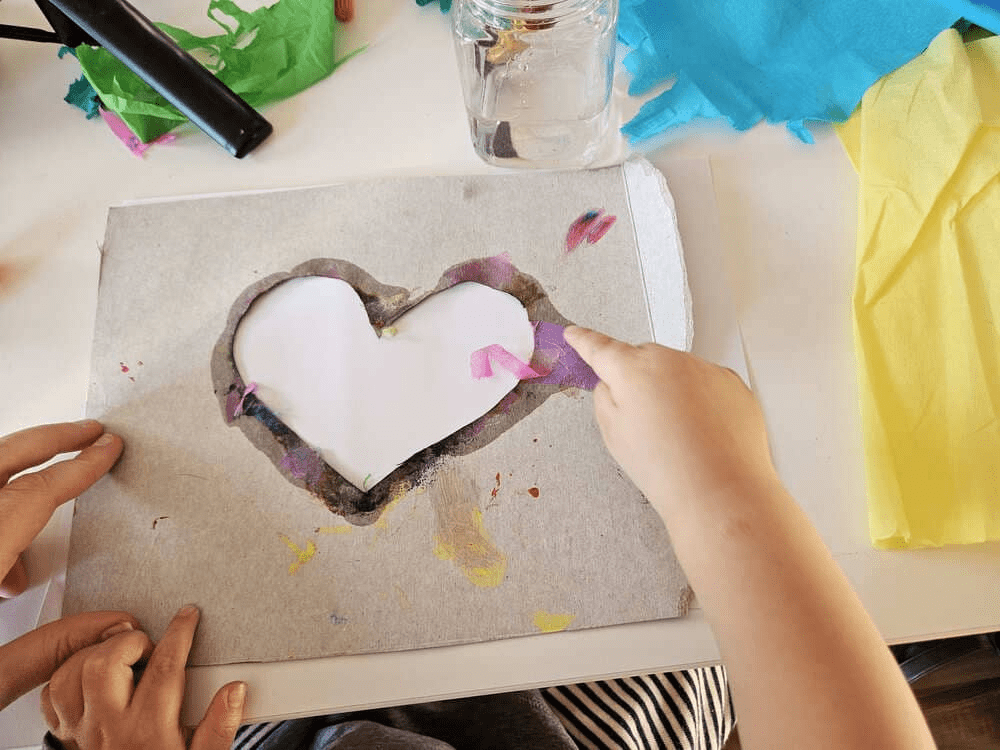 toddler Valentine art bleeding tissue paper heart activity