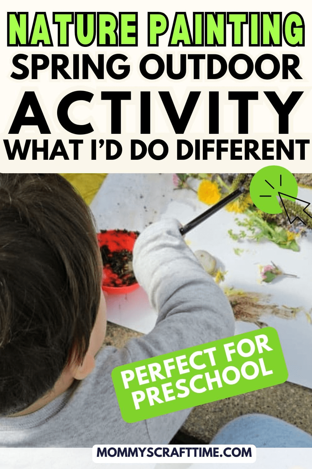 toddler painting with soil and flowers on paper sensory art activity