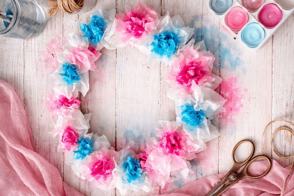 toddler bleeding tissue paper flower wreath craft spring activity