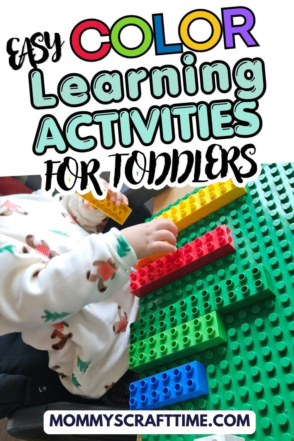 toddler learning colors with LEGO sorting activity