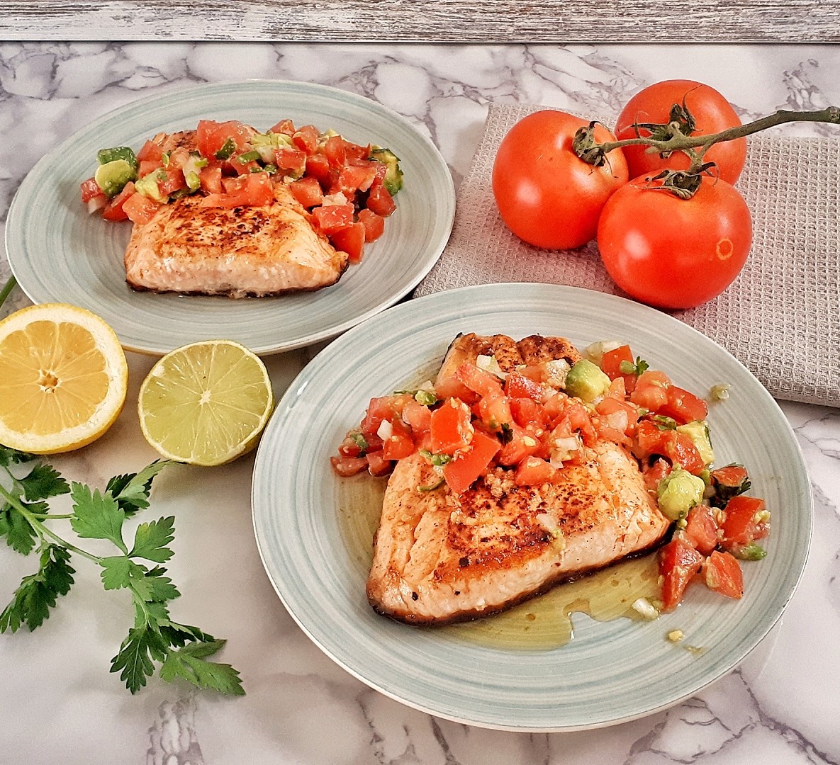 Keto Seared Salmon with Tomato & Avocado Salsa