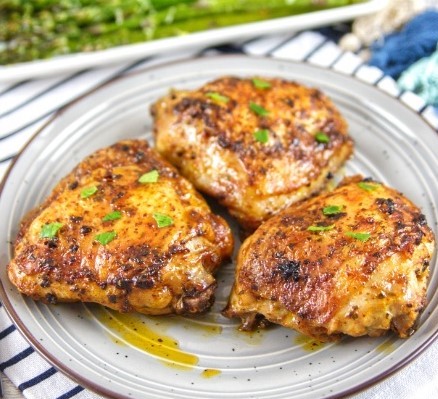 These Crispy Oven Baked Chicken Thighs have the most tender and juicy meat, with perfectly crisp skin. They're perfect for a keto diet. 