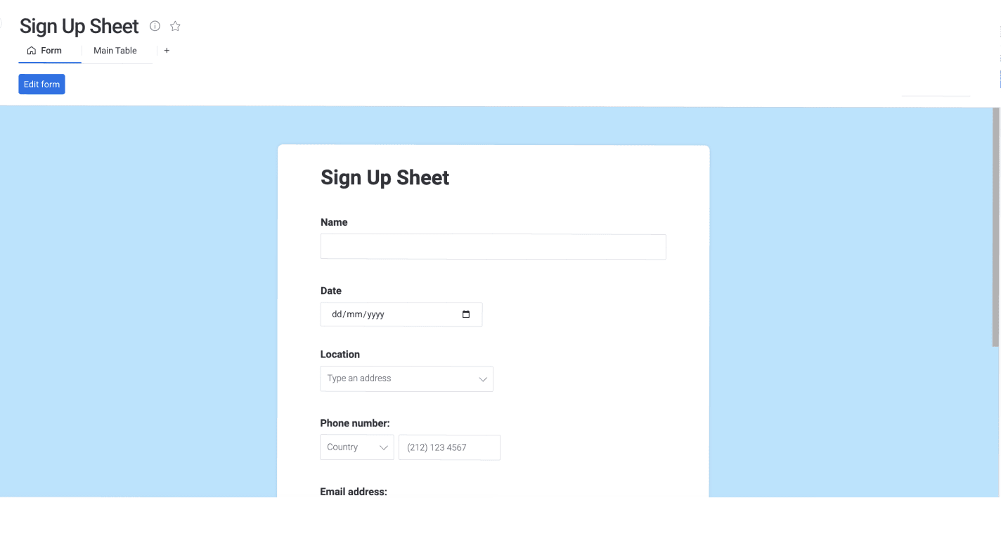 Party Sign Up Sheet Template