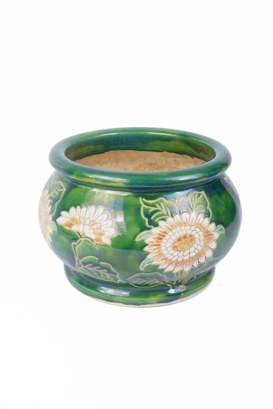 Green Majolica Ceramic Planter