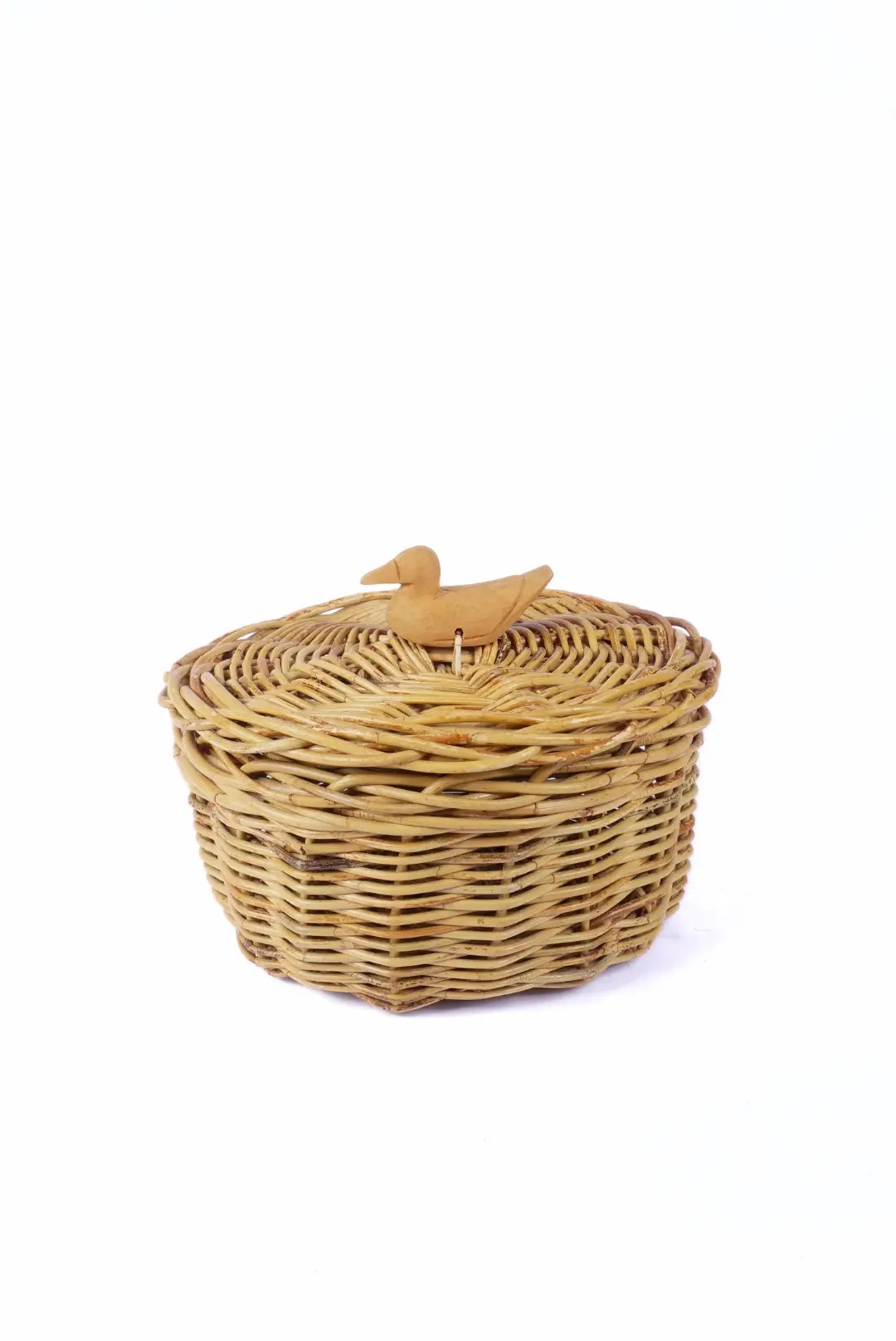 Wicker Lidded Basket with Wooden Duck Handle