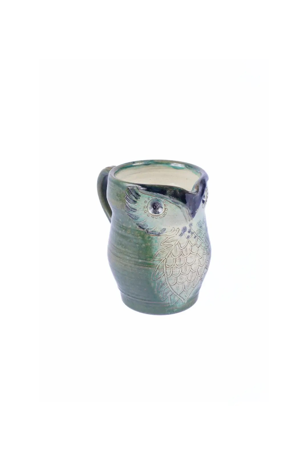 Vintage Green Owl Stoneware Pitcher