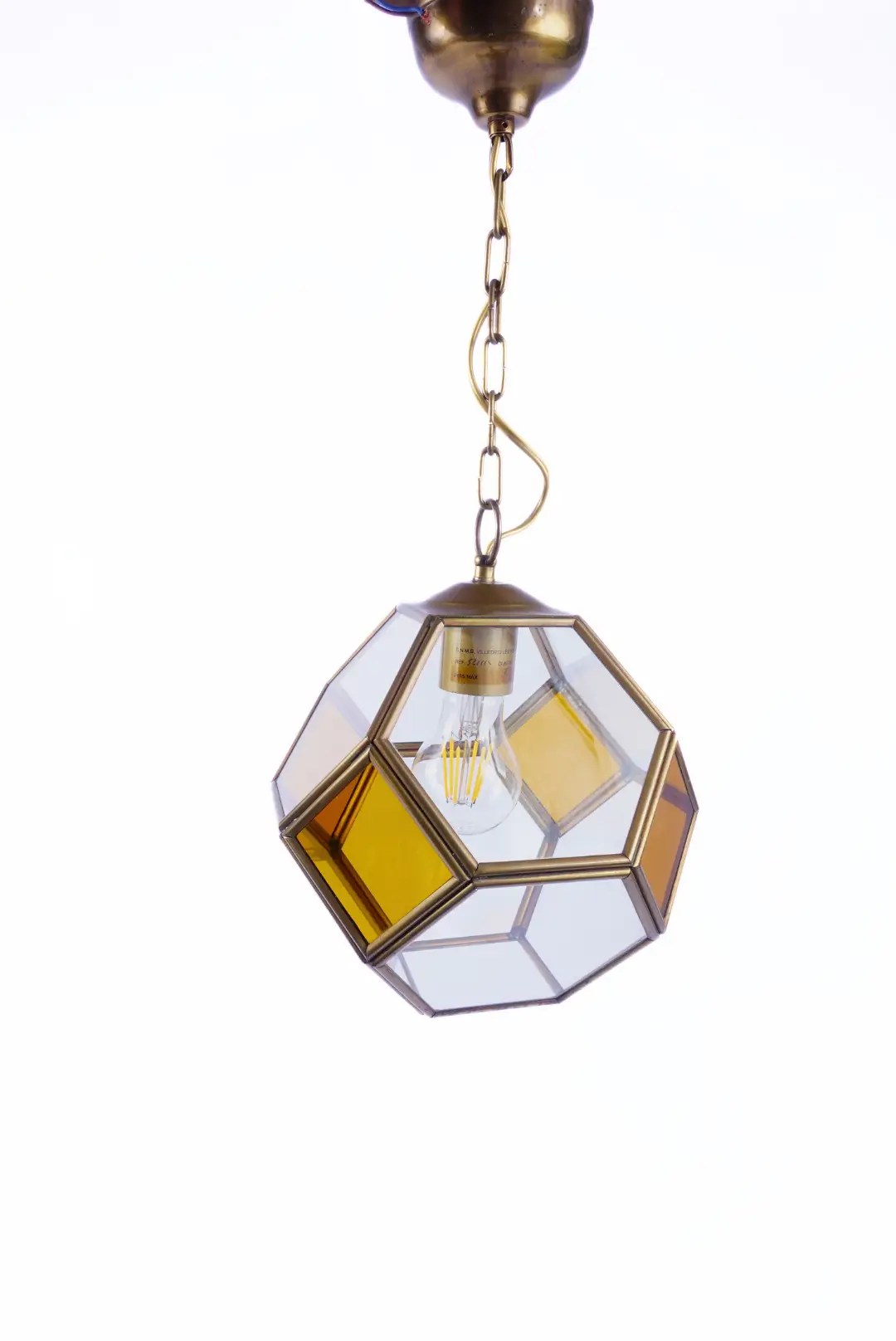 1970's Geometric Stained Glass Pendant Light