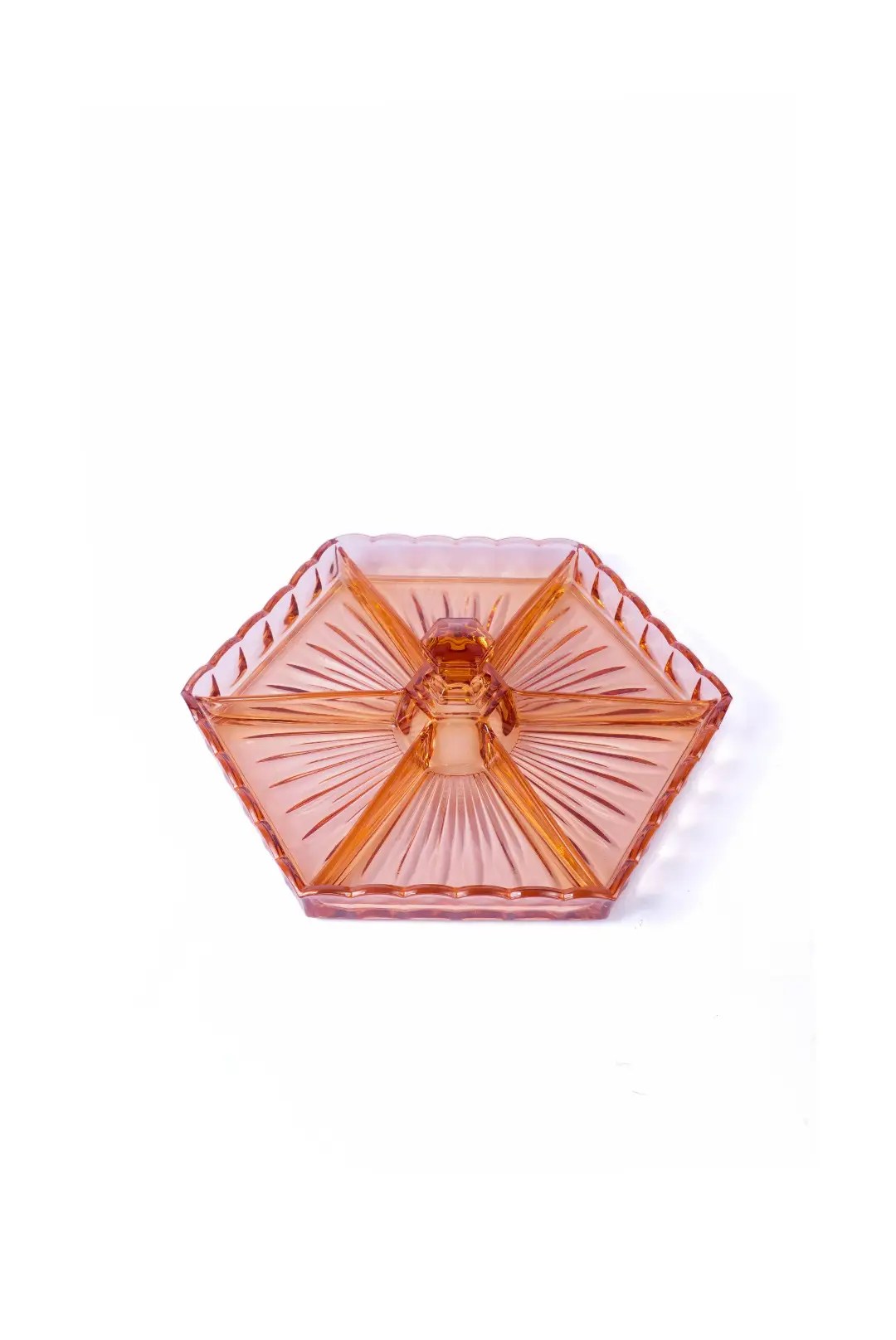 Val Saint Lambert Pink Crystal Hexagonal Tray