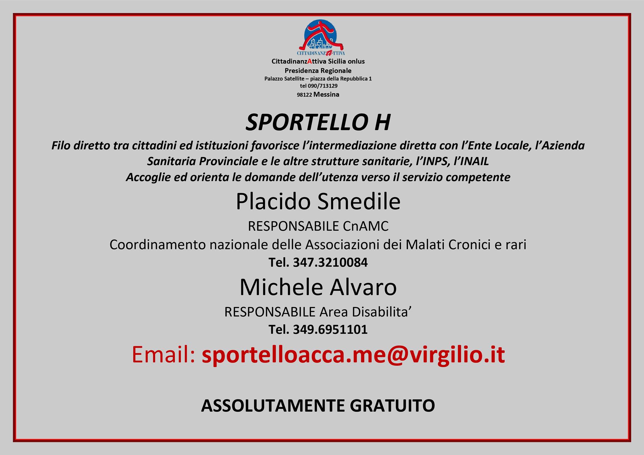 CittadinanzAttiva da i locali a Sportello H al posto del Comune