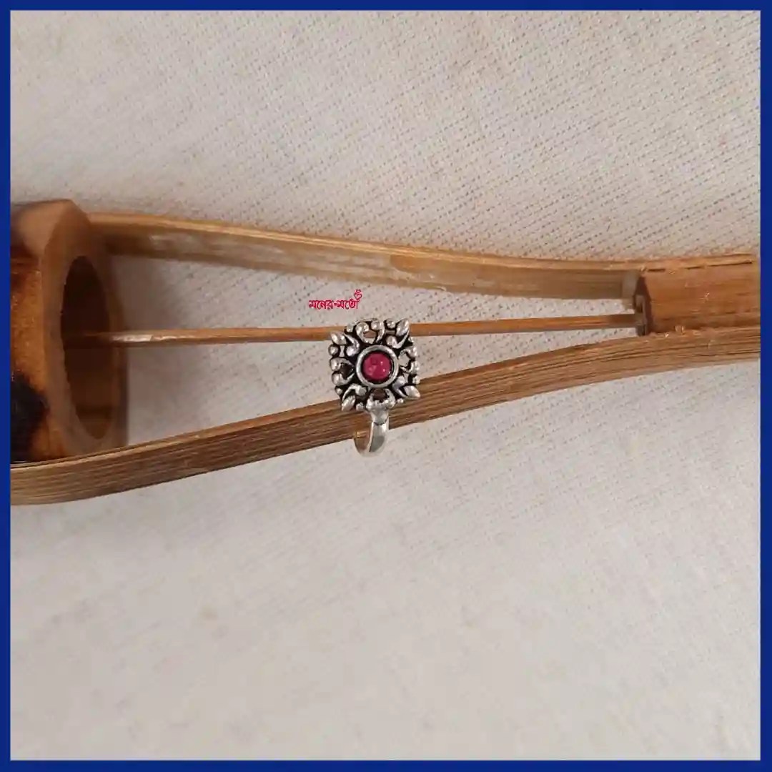 Oxidised Stone Nose Pin Ruby Red