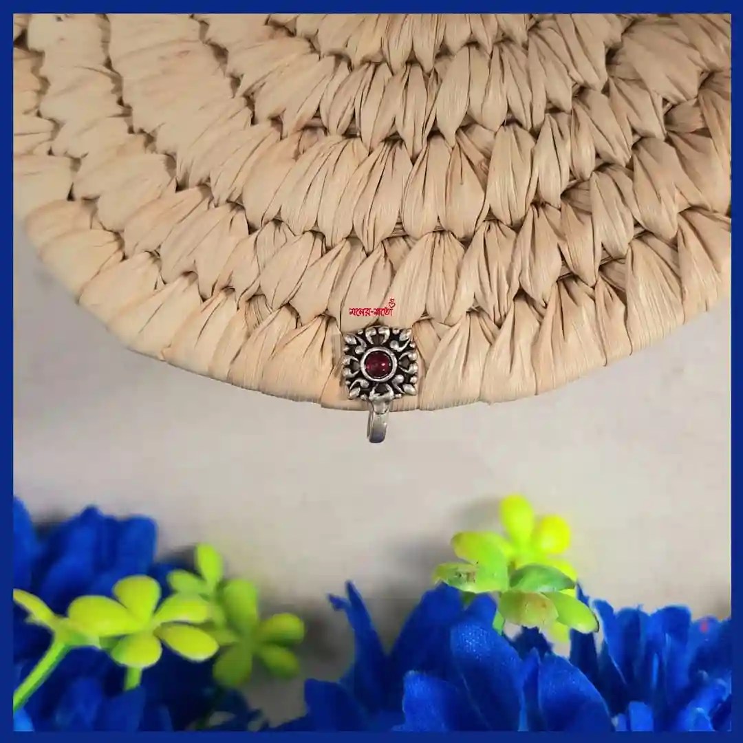 Oxidised Stone Nose Pin Ruby Red