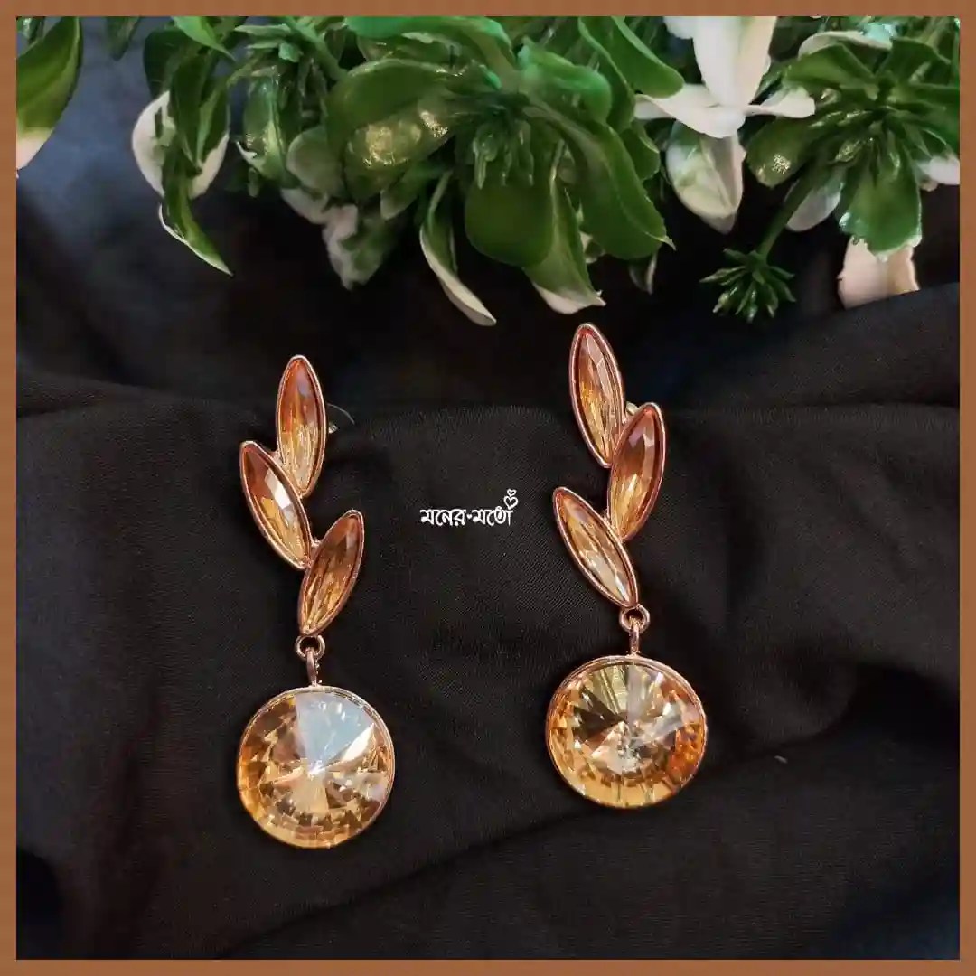 Western Brass Stone Leaf Earrings Black