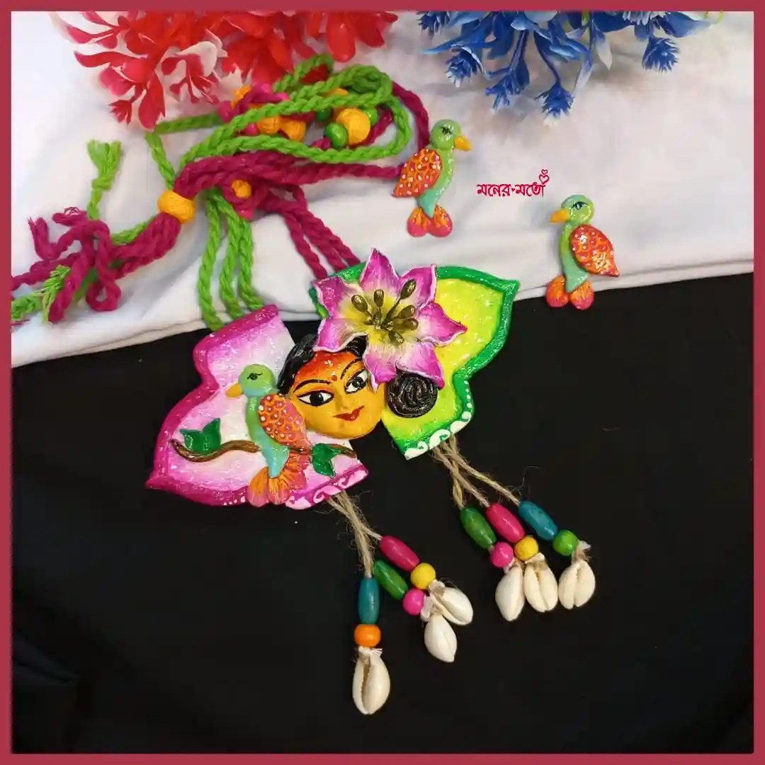 Clay Durga Flower Bird Necklace Set
