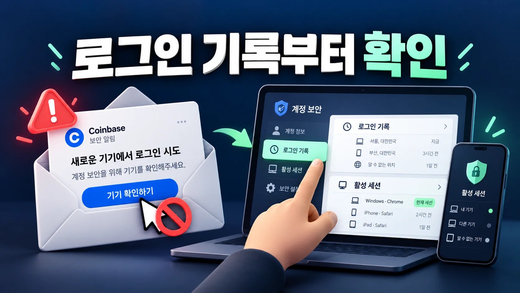 코인베이스에서 요청하지 않은 기기 인증 이메일이 왔다면, 로그인 기록과 활성 세션 확인법