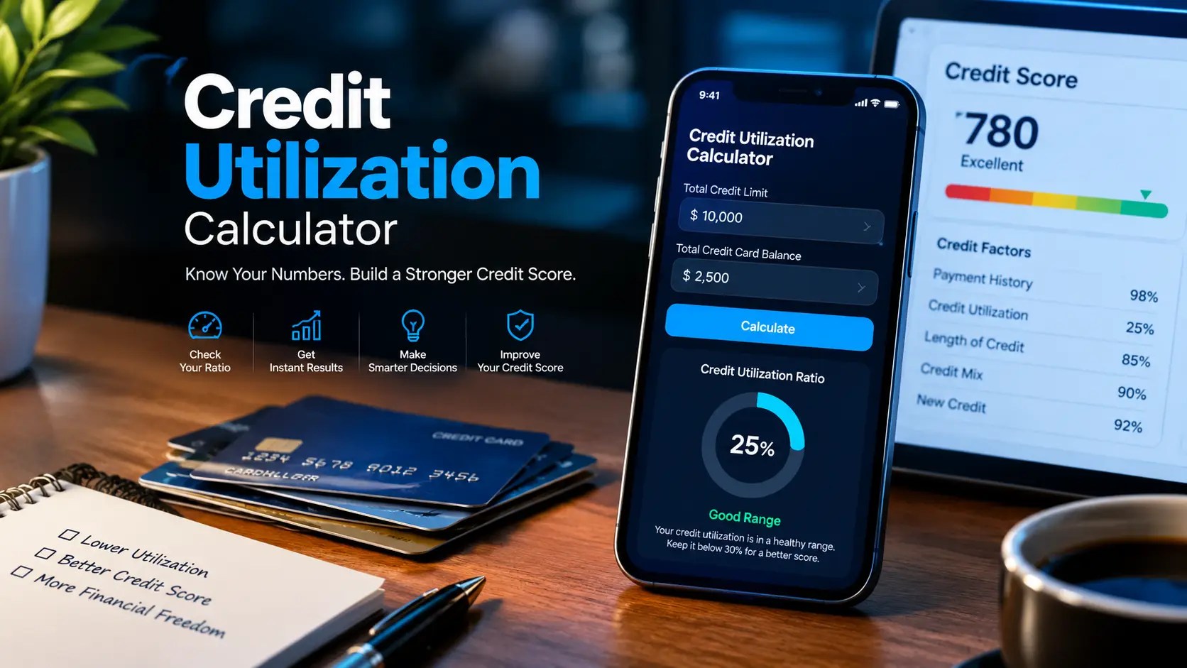 Credit utilization calculator for calculating credit card utilization and overall credit usage