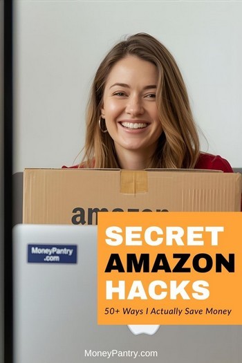 Over 50 proven Amazon hacks and shopping tricks to save you hundreds of dollars in 2025. A happy shopper unboxing an Amazon package, with a text overlay that reads "Secret Amazon Hacks" to illustrate the money-saving tips in this guide.