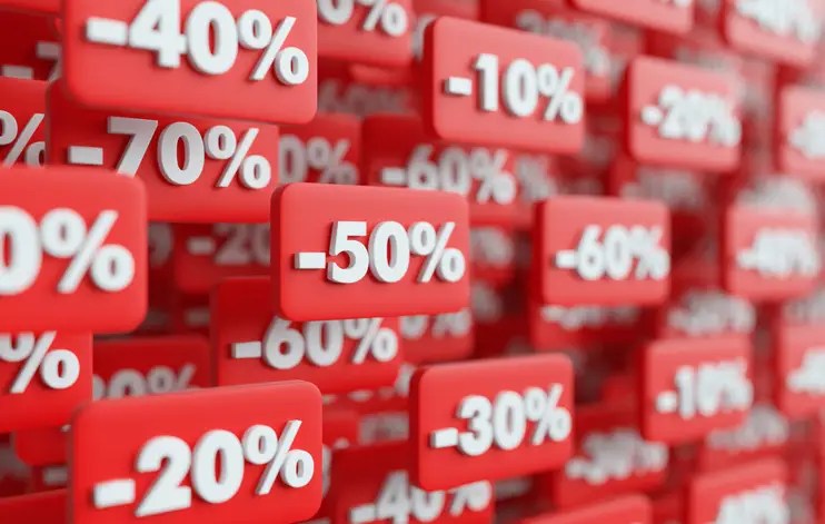 how to take advantage of sales with discount signs showing multiple percentage reductions
