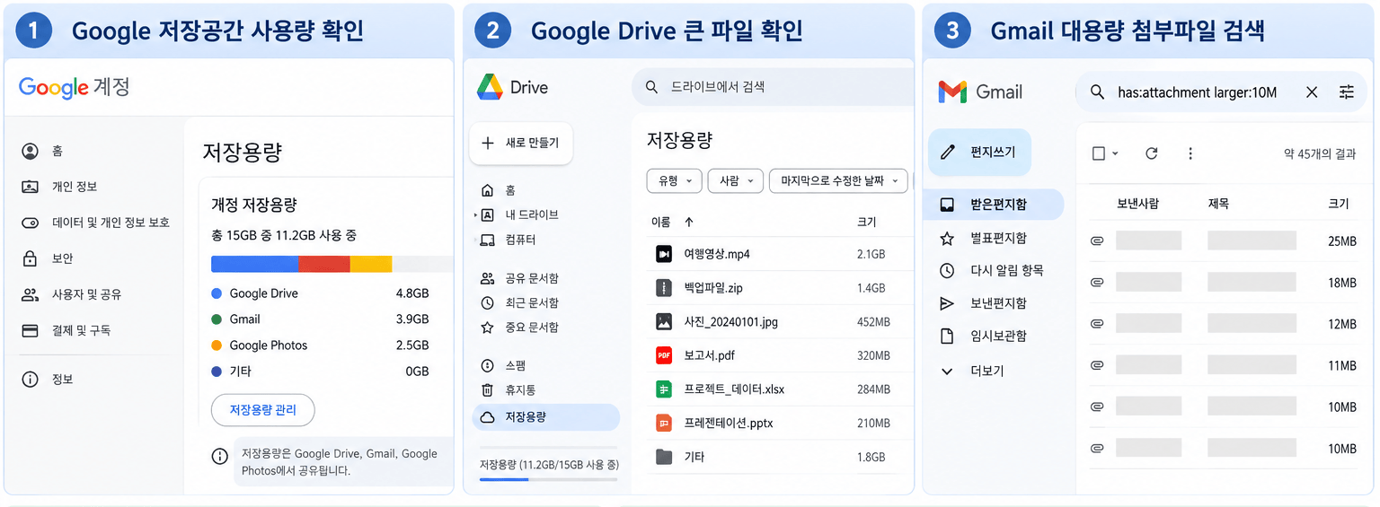 구글 저장공간이 부족할 때: Gmail·Google Photos·Drive 중 무엇이 차지하는지 확인하는 방법