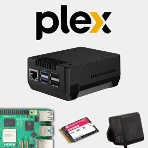 Kit Plex Media Server Raspberry Pi 5 avec boîtier noir, carte, SSD NVMe et alimentation