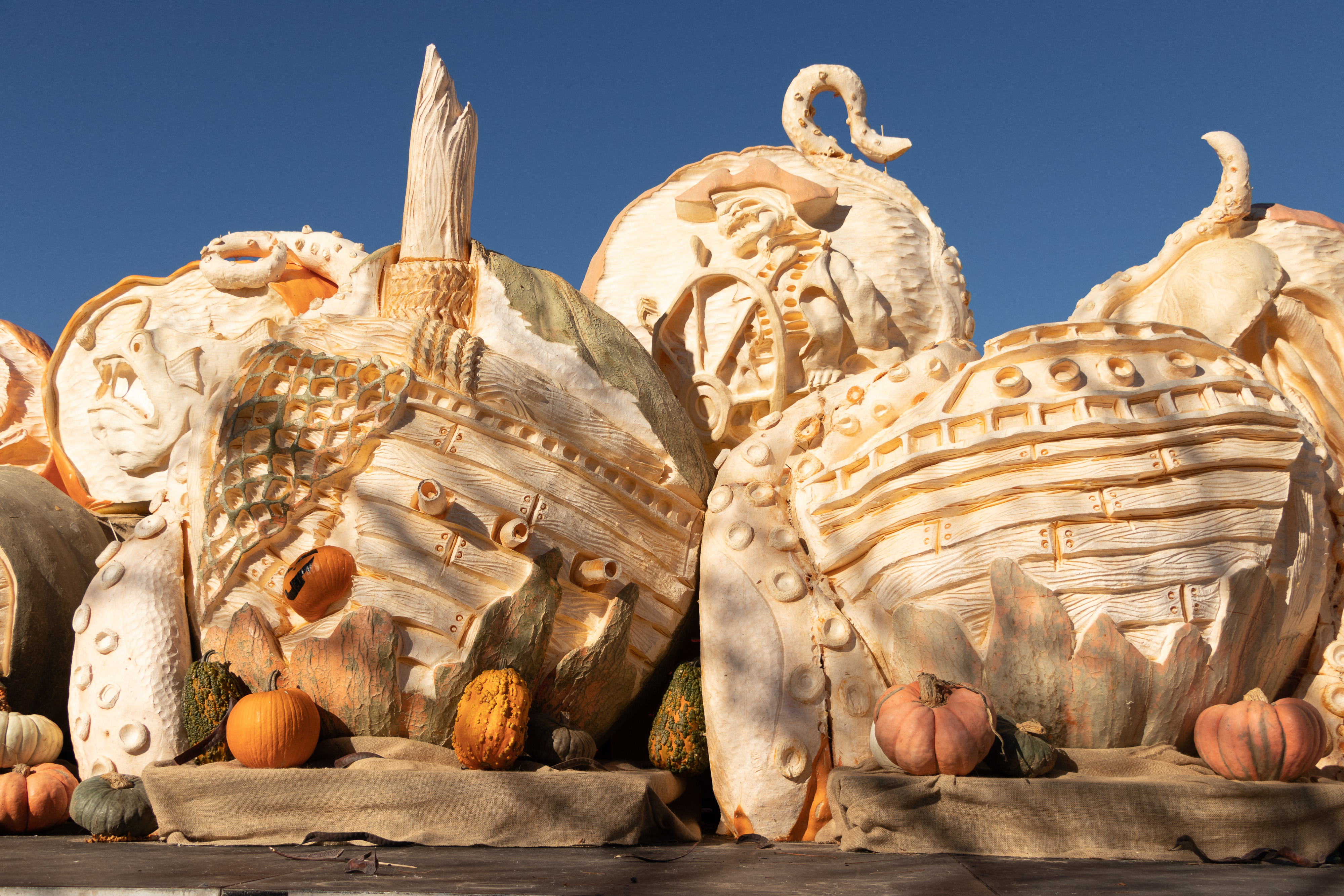 Massive 3D pumpkin carving artwork with incredible detail