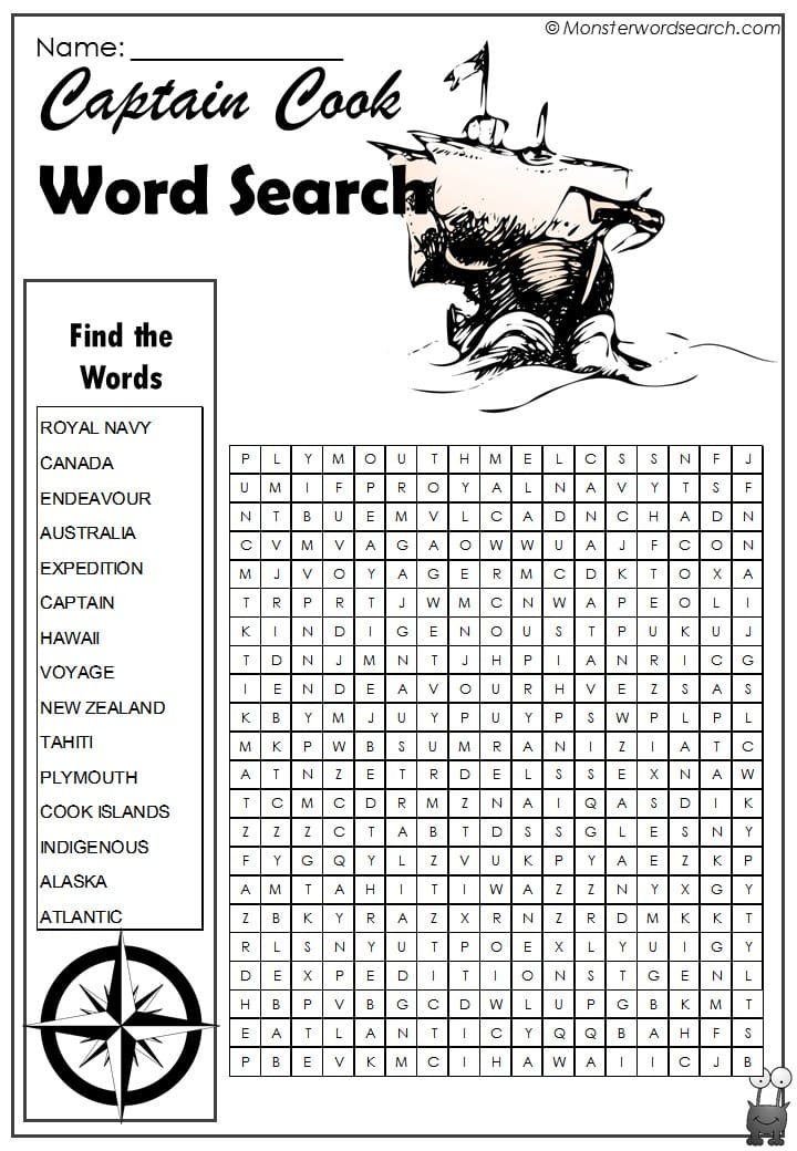 captain cook word search monster word search
