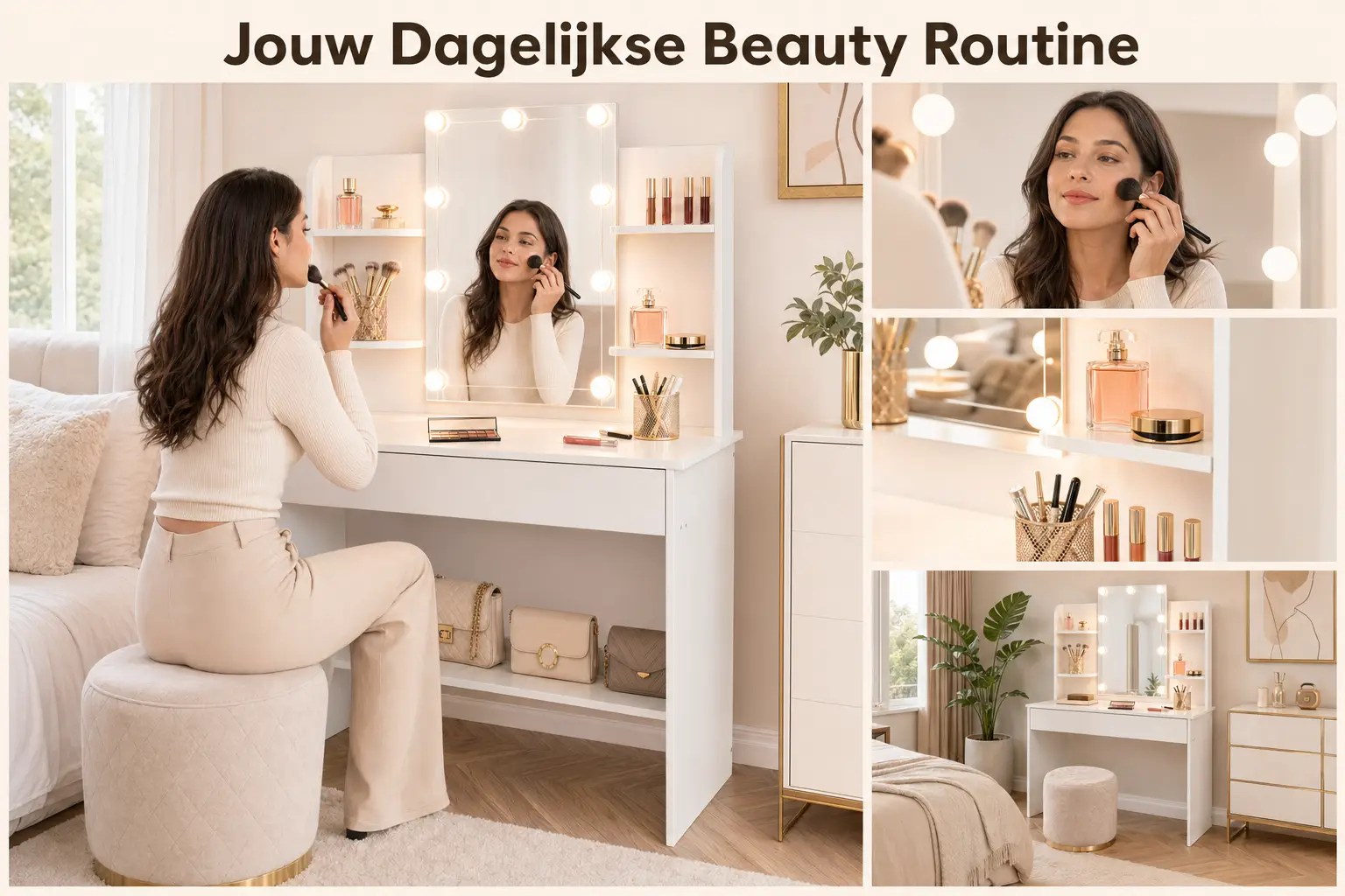 Monza Home Kaptafel - Make Up Tafel - Kaptafel met Spiegel en LED verlichting - KPT711W01