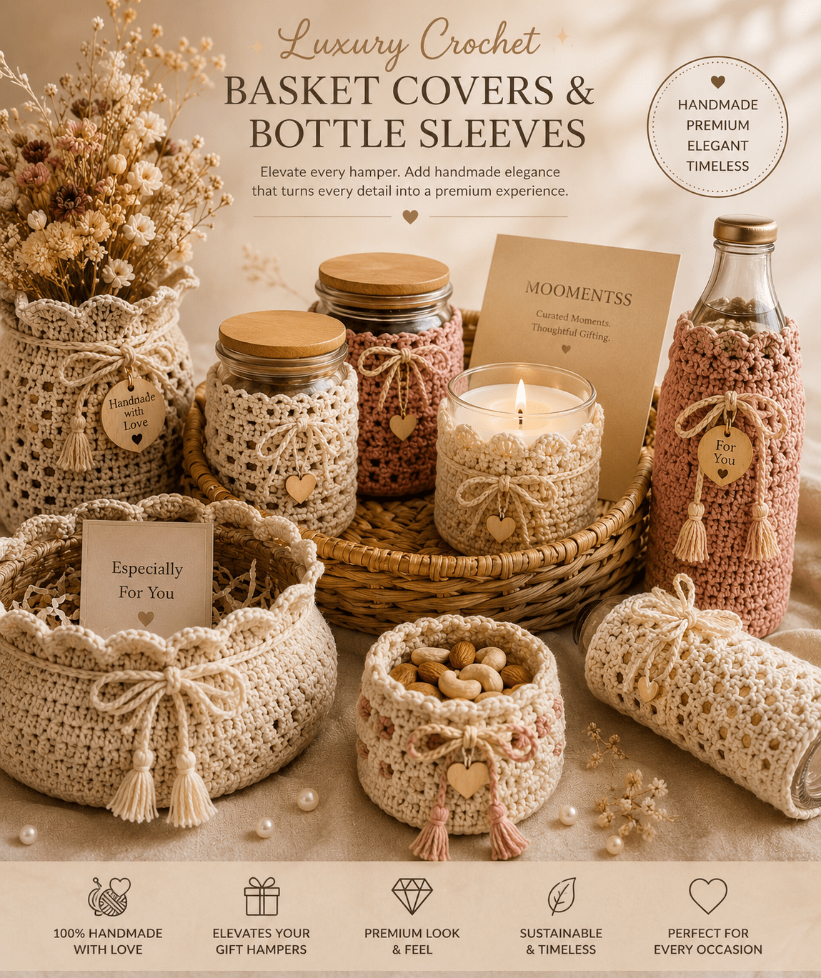 Moomentss Luxury Handmade Crochet Basket | Reusable Gift Basket Décor