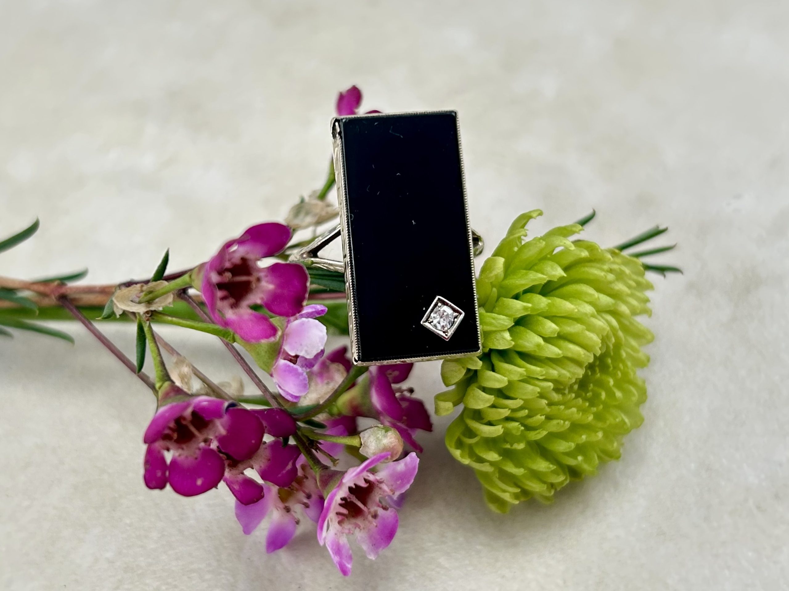 Art Deco Onyx Diamond 14k Ring