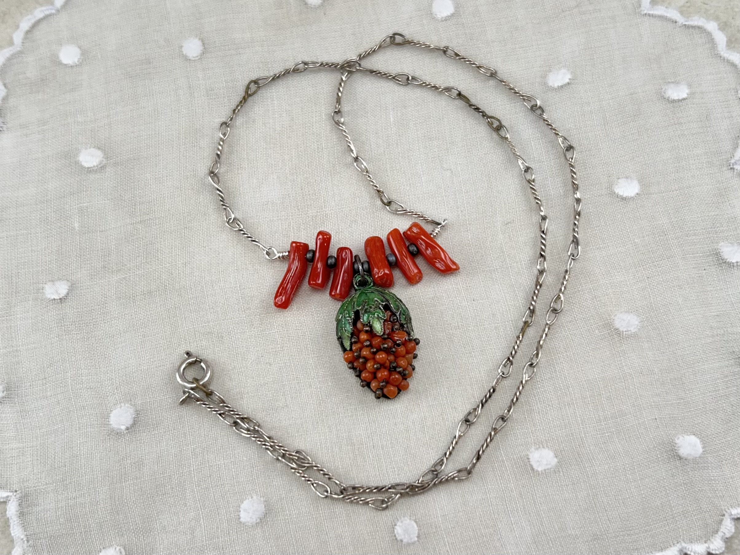 Antique Coral Botanical Necklace