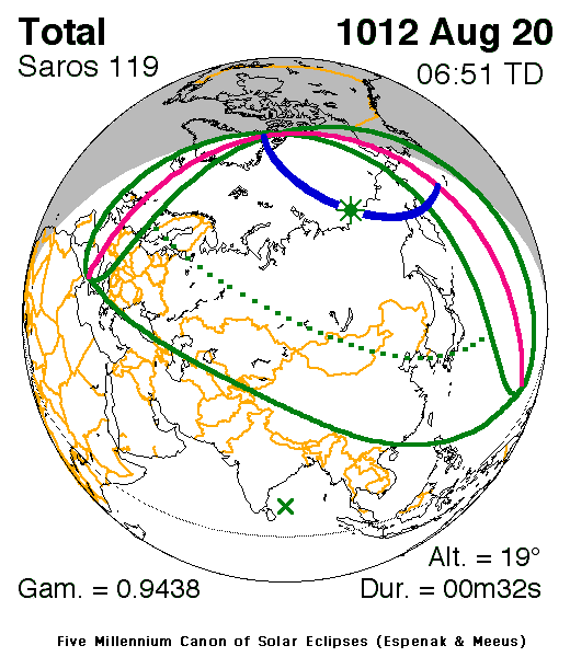 Total Solar Eclipse Of 20 Aug 1012 Ad