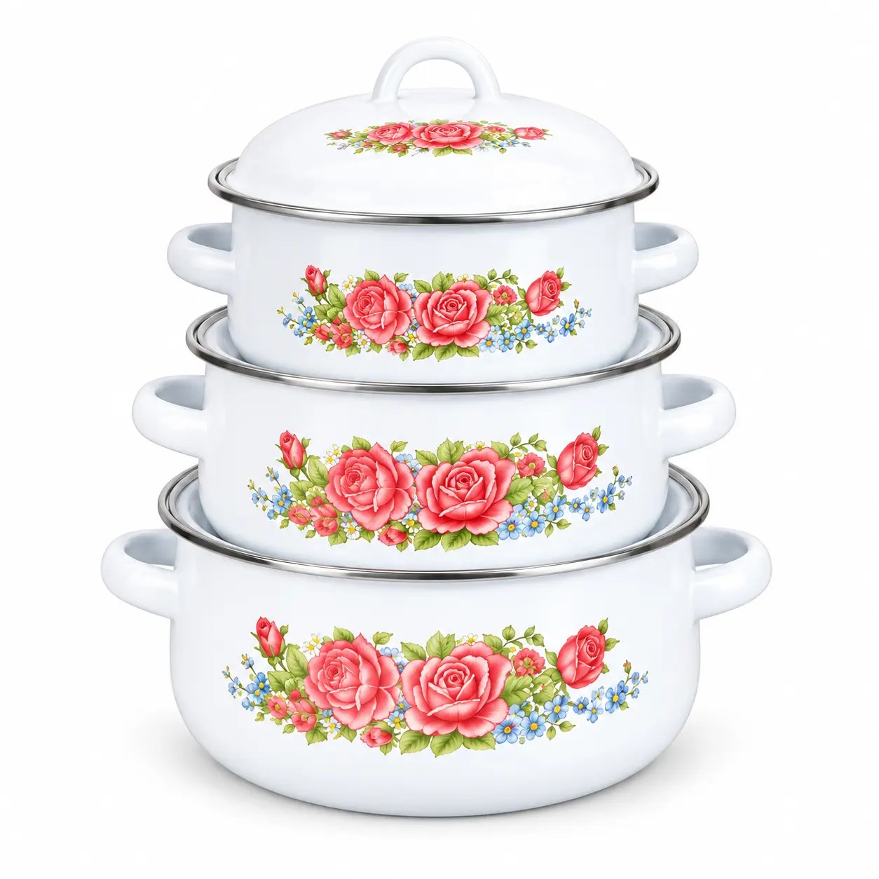 MOONLU Persimmon Enamel Cookware Sets on a white background