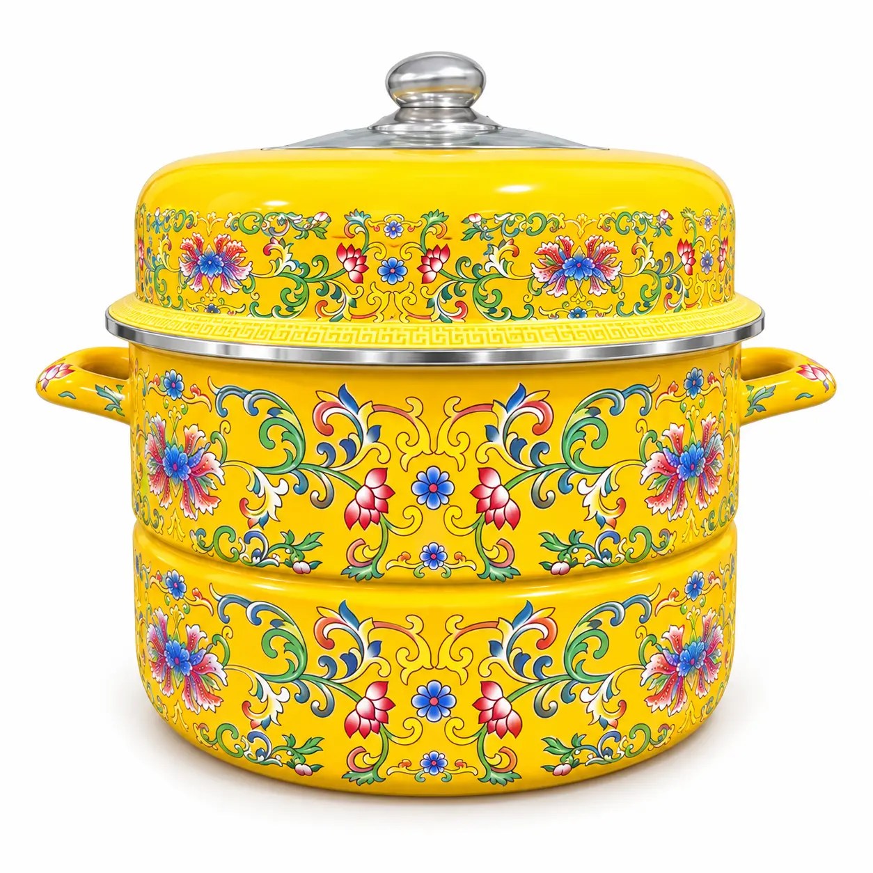 MOONLU Visible Double-Layer Enamel Steamer on a white background