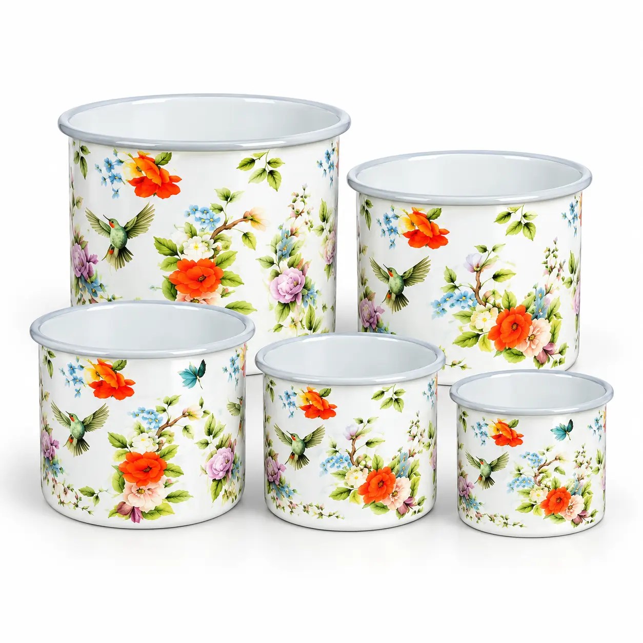 MOONLU Five-Piece High Enamel Bucket Set on a white background