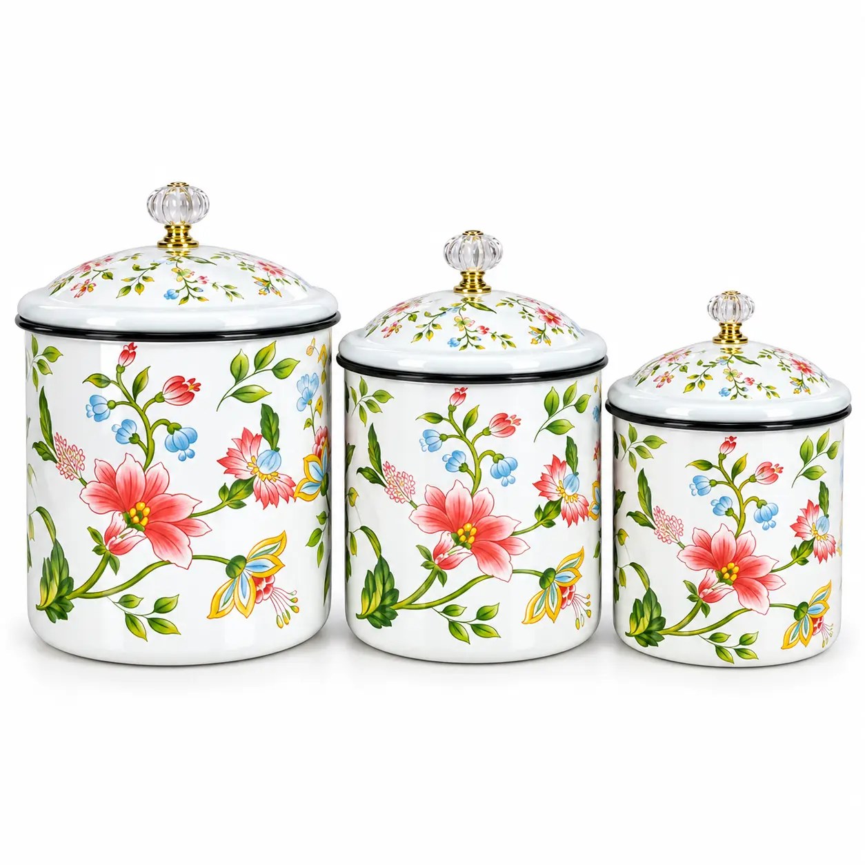 MOONLU Three-Piece Extra-Thick Enamel Storage Jar Set on a white background