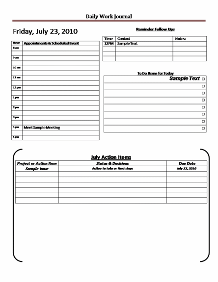 Daily Journal Format