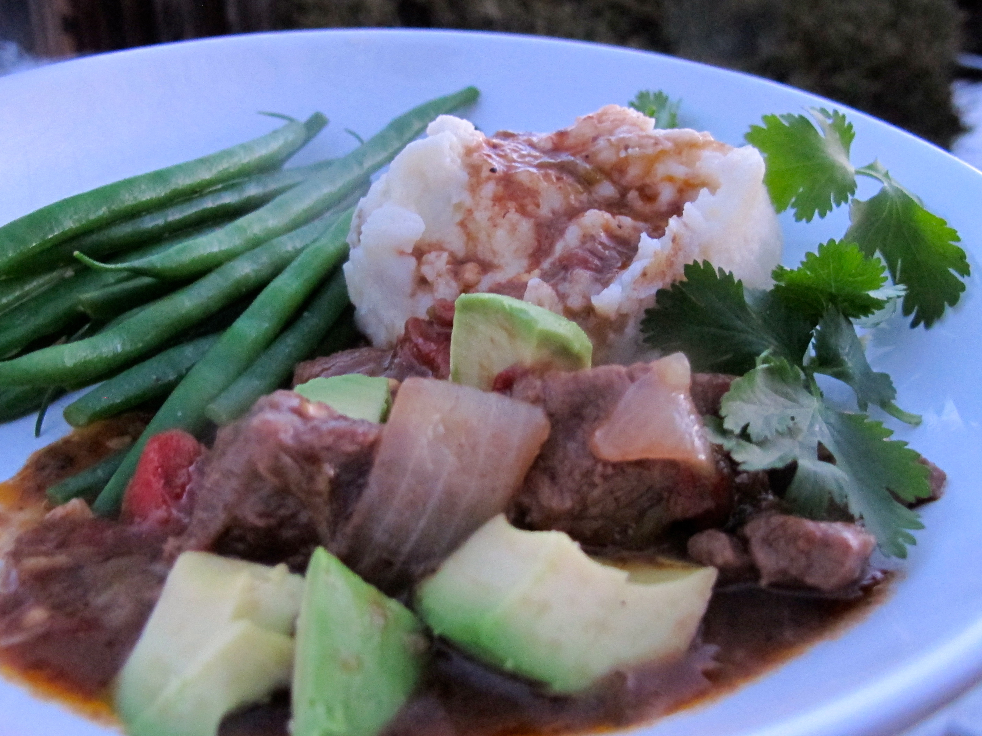 Green Chile Beef with Cheddar Mashed Potatoes More Time at the Table